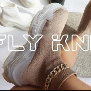 Liliana Women’s Tan Knit Sock Sneakers Ankle Boots Shoes Size 6 NIB